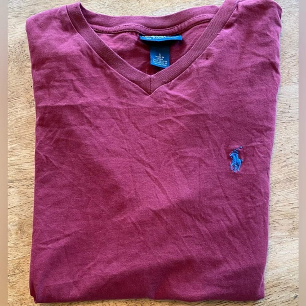 Polo‎ by Ralph Lauren Men’s Small Maroon V-Neck 100% Cotton Short Sleeve T-Shirt